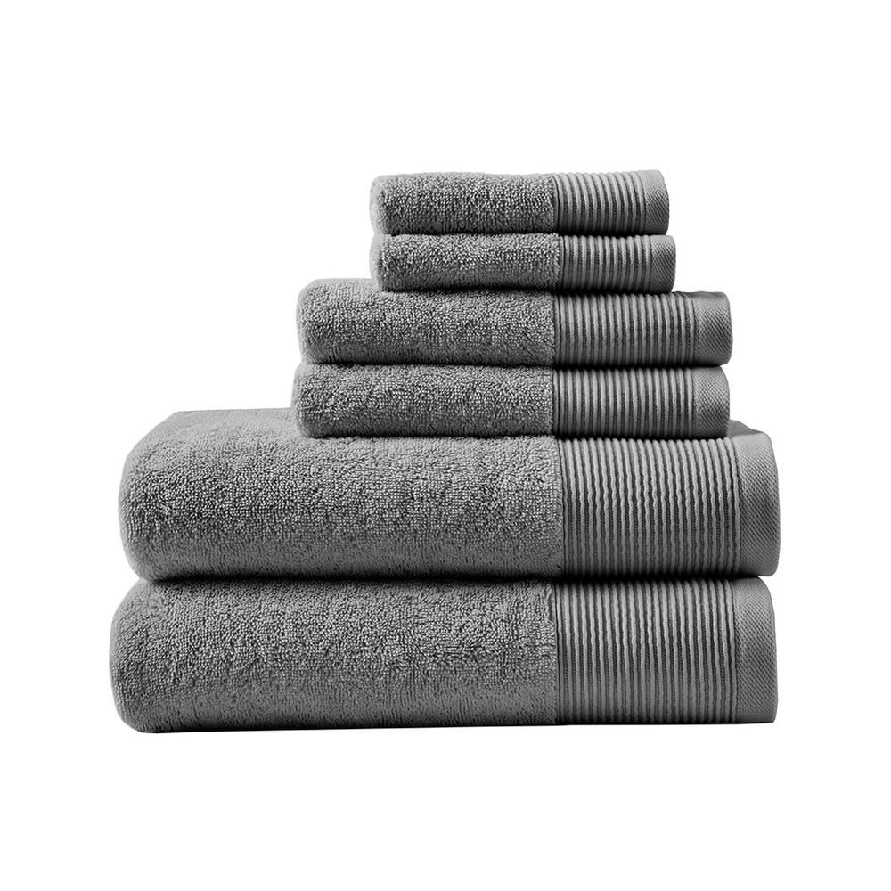 20% Tencel/Lyocel 75% Cotton 5% Silverbac 6pcs Towel Set Charcoal 30x56"(2)/16x28"(2)/13x13"(2)