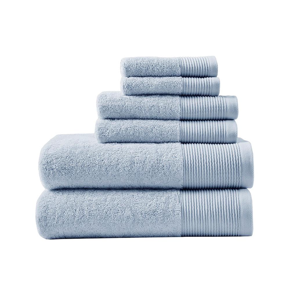 20% Tencel/Lyocel 75% Cotton 5% Silverbac 6pcs Towel Set Blue 30x56"(2)/16x28"(2)/13x13"(2)