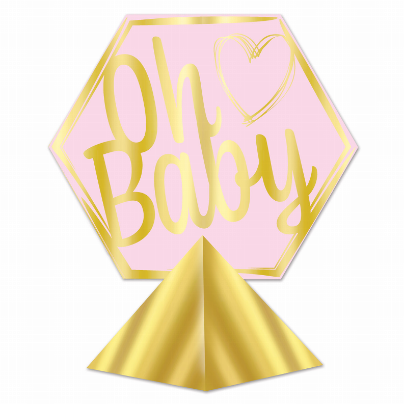 3-D Centerpiece - Multi-Color Baby Shower 3-D Pink & Gold Foil Oh Baby