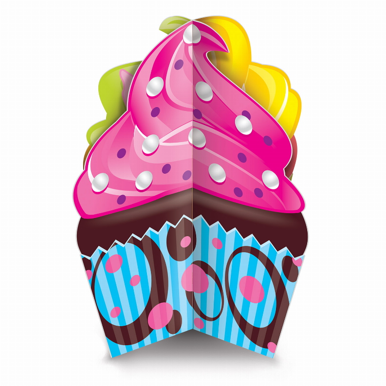 3-D Centerpiece - Multi-Color Birthday 3-D Cupcake