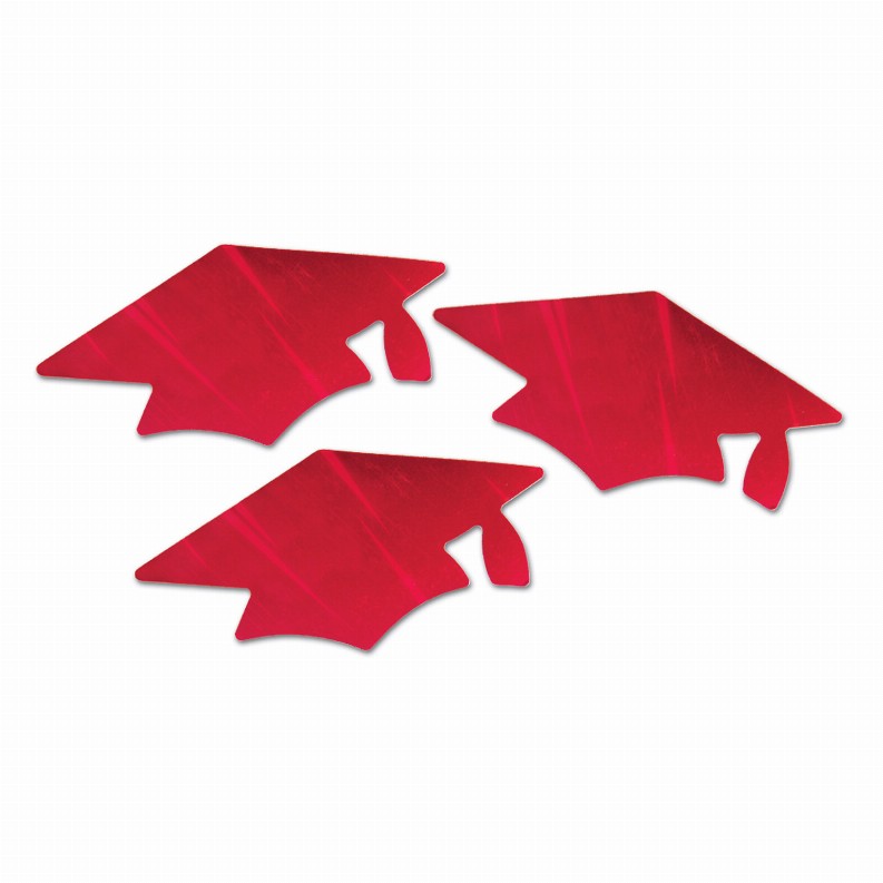 Metallic Themed Decorations  - Graduation Red Metallic Grad Cap Cutouts