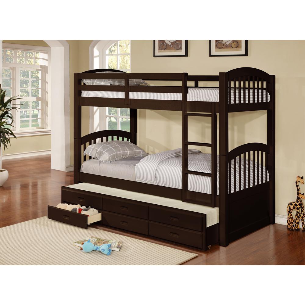 Georgia Twin over Twin Bunk Bed with Twin Trundle & 3 Drawers  Espresso