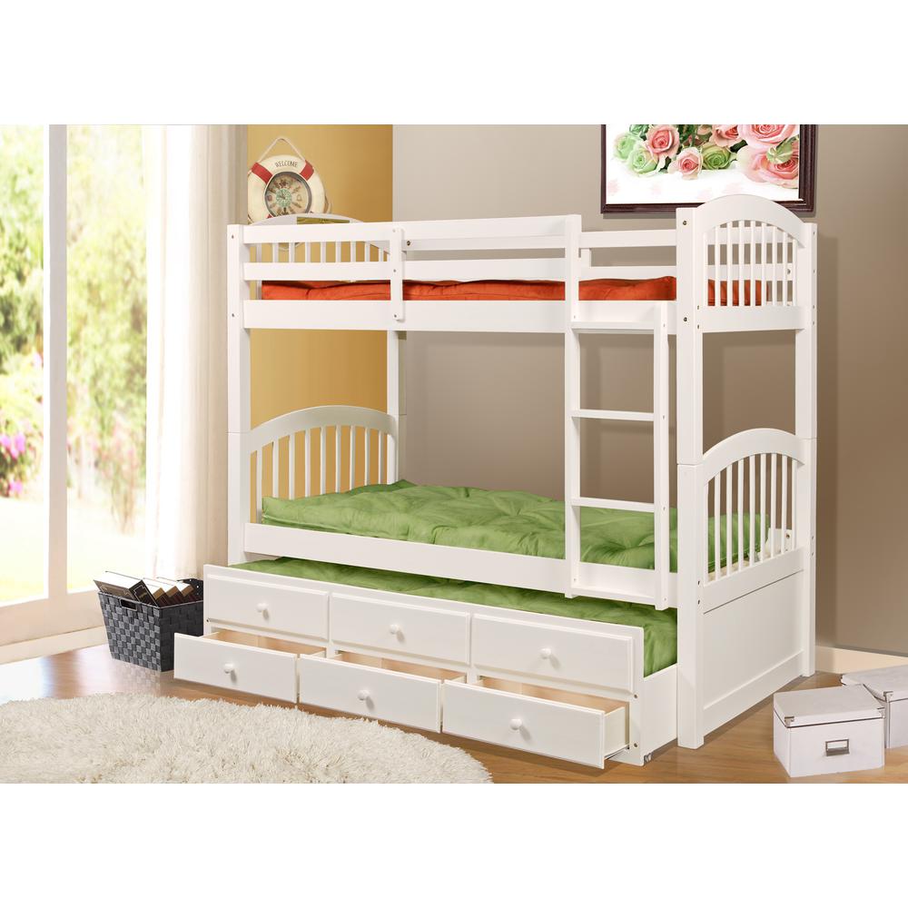 Georgia Twin over Twin Bunk Bed with Twin Trundle & 3 Drawers  White