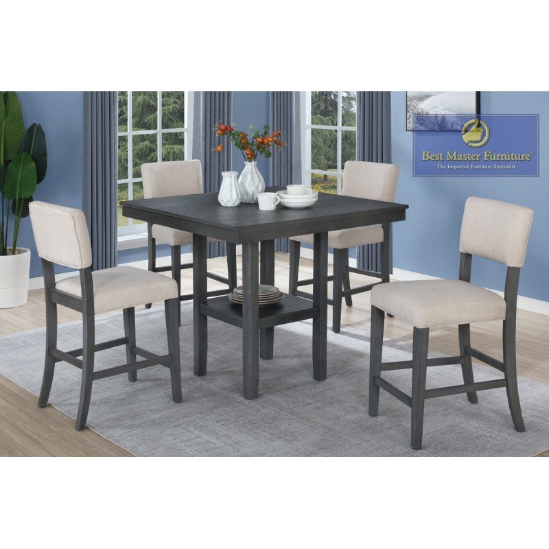 Best Master Furniture Mayur 5 Piece Counter Height Dining Set in Rustic Gray