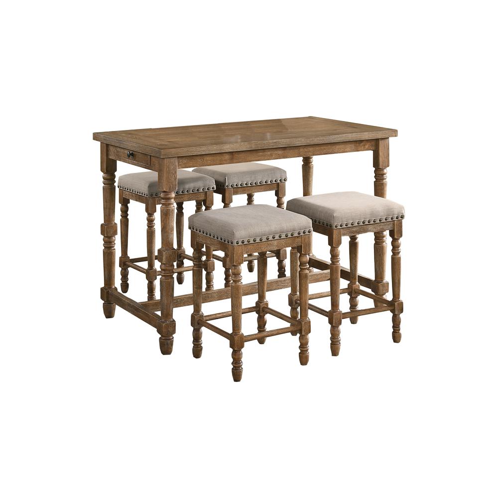 Best Master Furniture Eva 5 Piece Wood Counter Height Dining Set in Oak