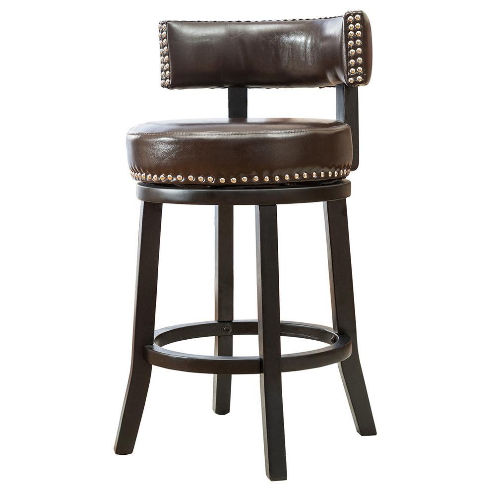 Best Master Murphy 24" Faux Leather Swivel Bar Stool in Brown (Set of 2)