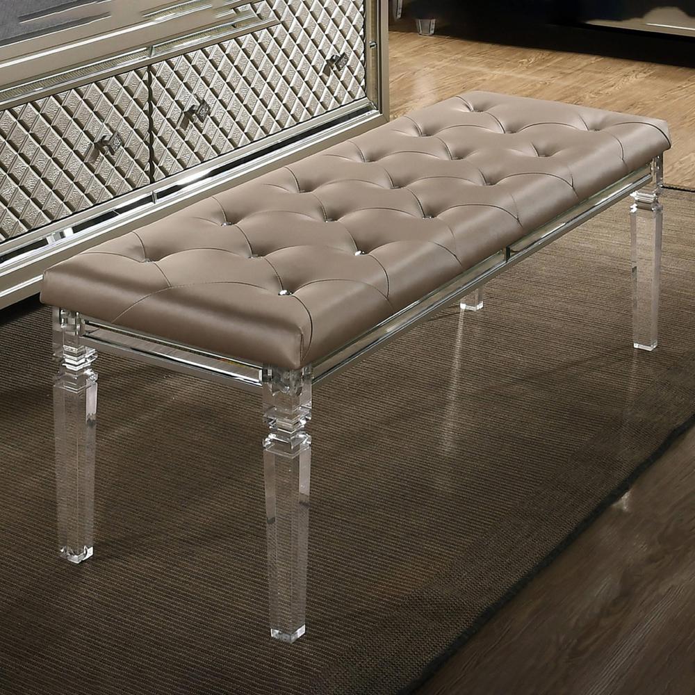 Faux Leather Bench with Tufted Buttons and Acrylic Legs