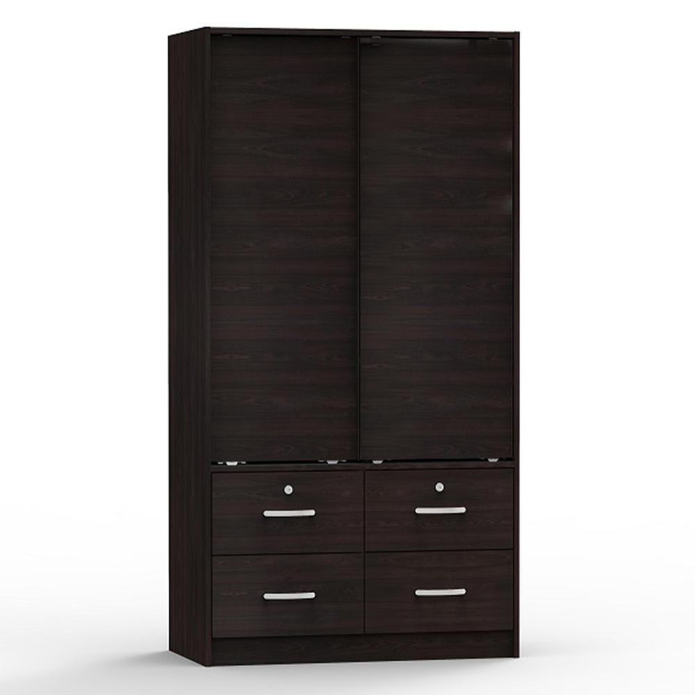 Better Home Products Sarah Modern Wood Double Sliding Door Armoire in Tobacco