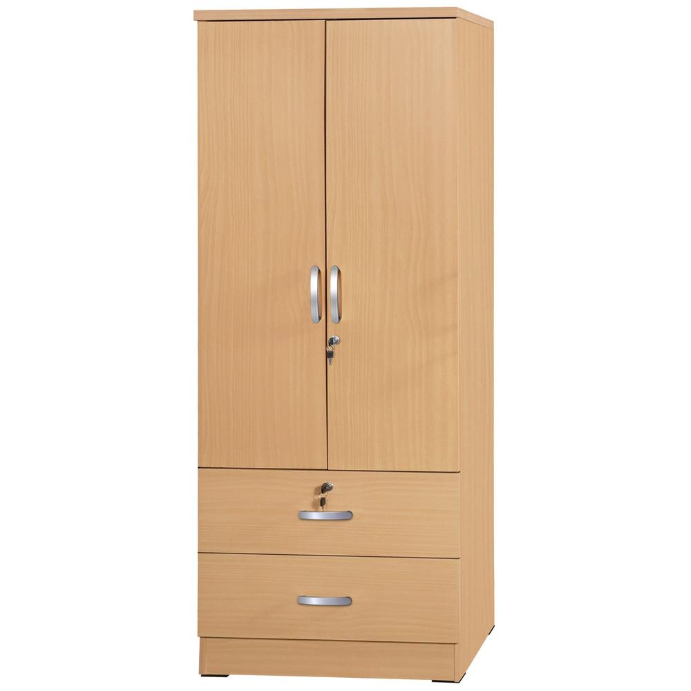 Better Home Products Grace Wood 2-Door Wardrobe Armoire with 2-Drawers in Maple