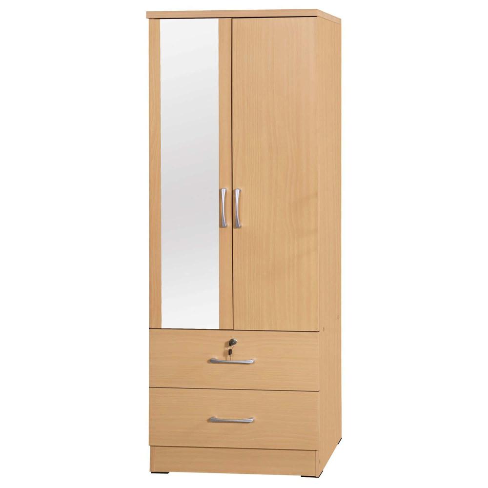 Better Home Products Grace Armoire Wardrobe with Mirror & Drawers Beech (Maple)