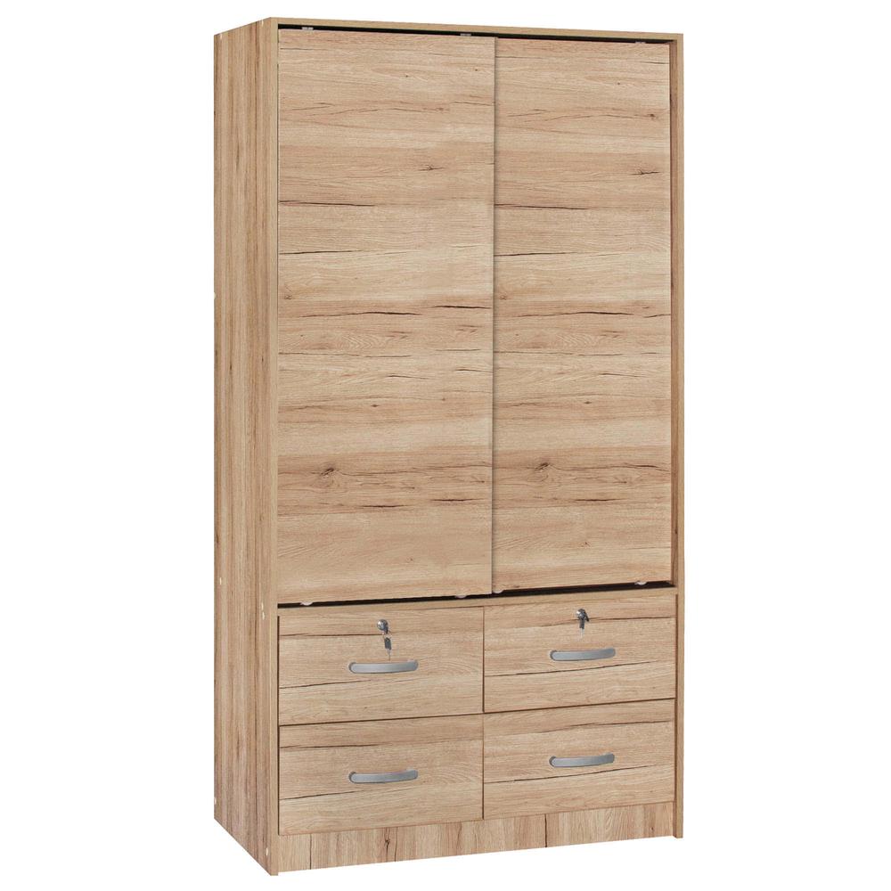 Better Home Products Sarah Modern Wood Double Sliding Door Armoire Natural Oak