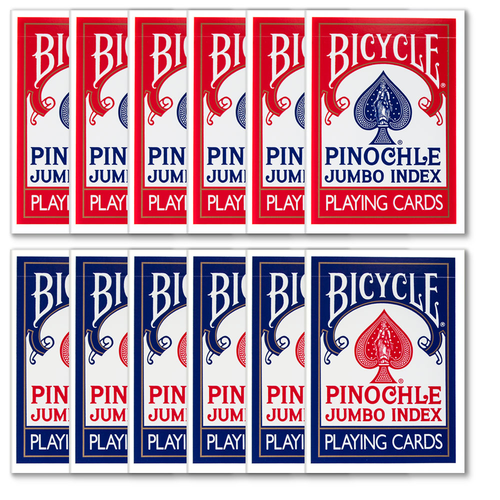 12 Decks of Bicycle Pinochle Jumbo Red & Blue