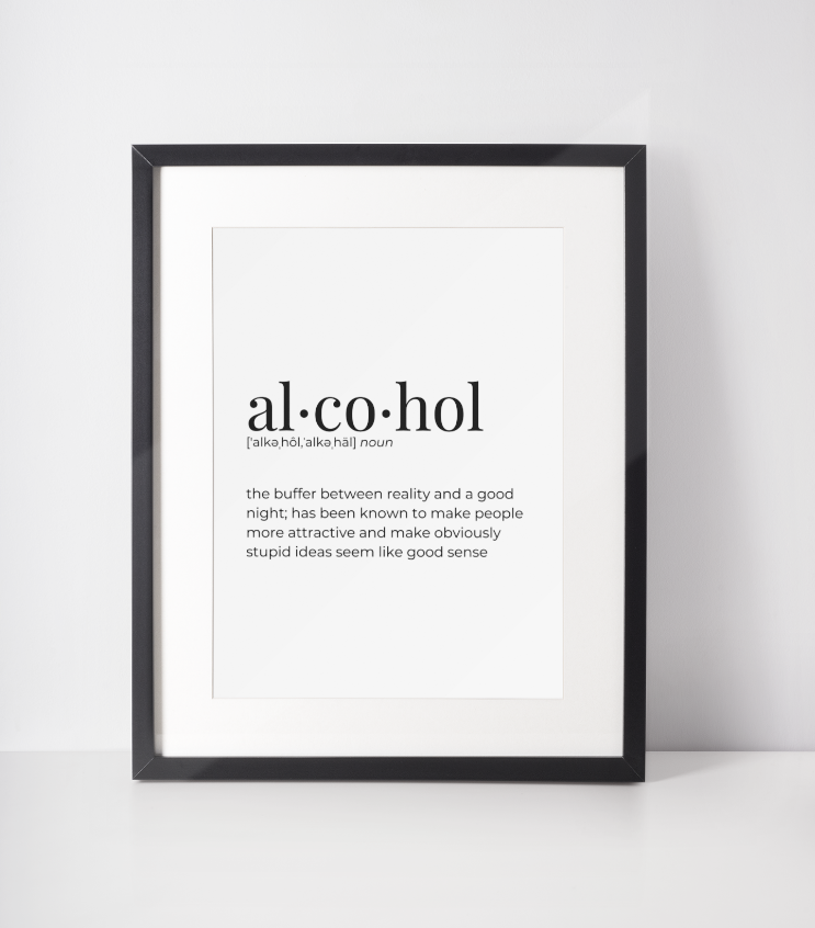 Alcohol Definition - Wall Art Print - 5 x 7 Matted & Framed (8 x 10 Overall Size)