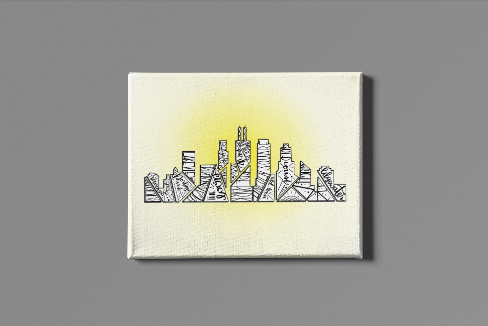 Chicago Skyline with Neighborhoods Wall Art Print - 8 x 10 Canvas
