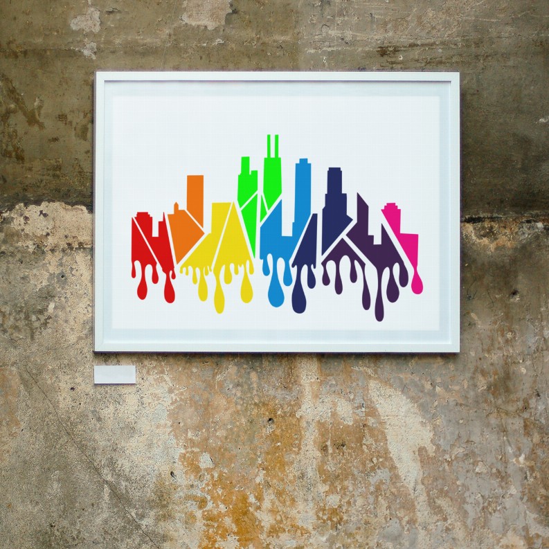 Drippy Rainbow Skyline Wall Art Print