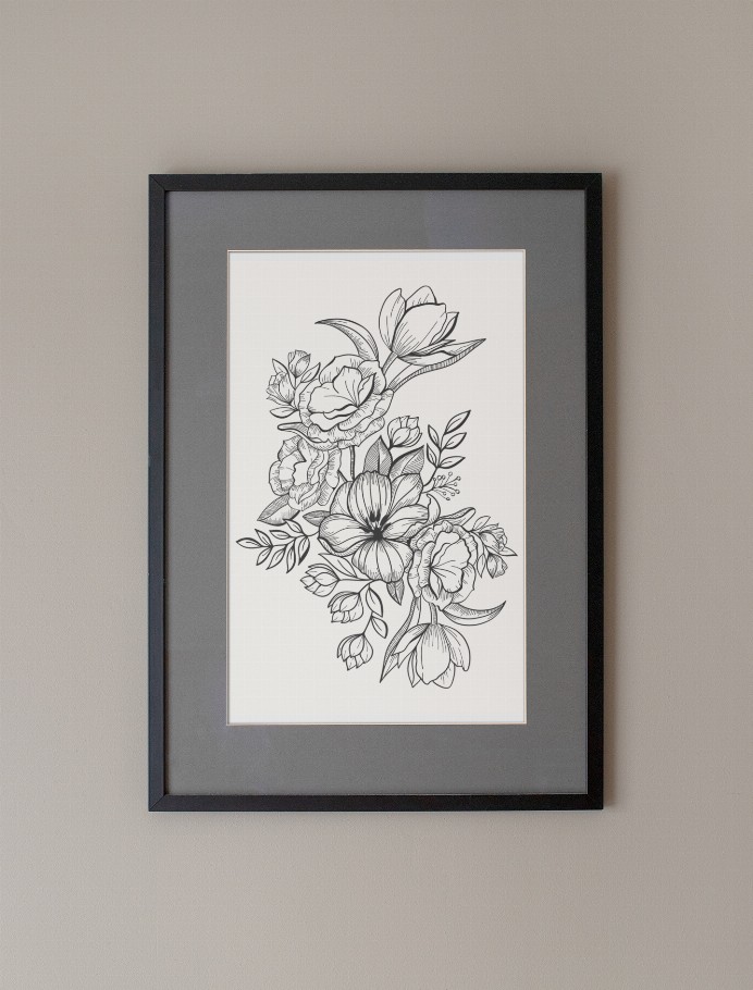 Floral Line Art #1 Print - 8 X 10 Satin Photo Paper