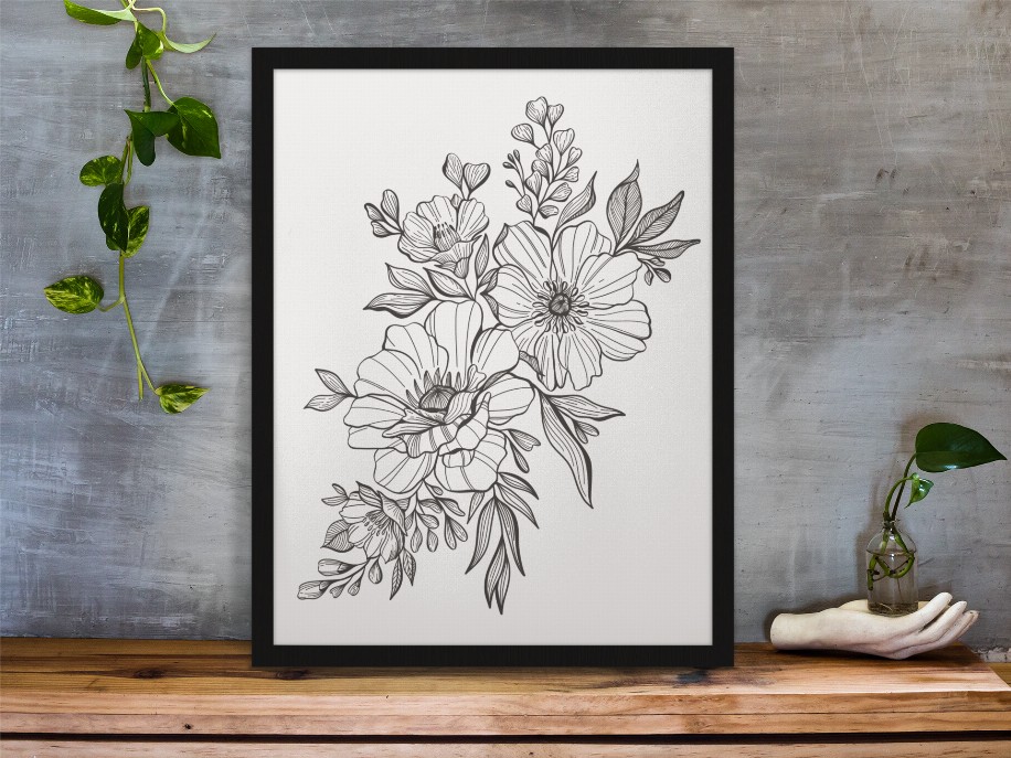 Floral Line Art #2 Print - 5 x 7 Matted (8 x 10 Overall Size)Satin Photo Paper