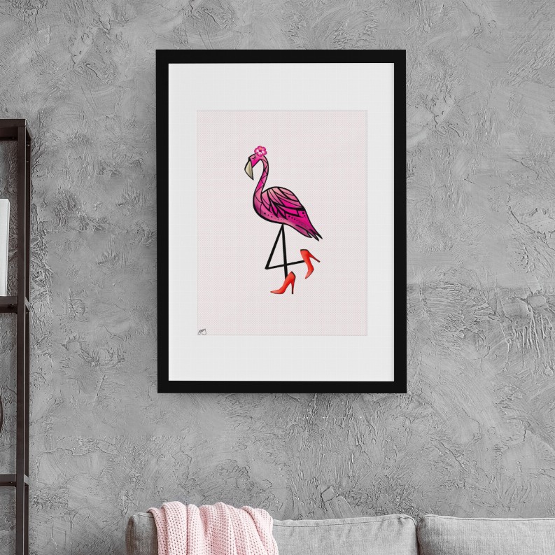 Sassy Flamingo with Heels Wall Art Print - 8 x 10 Framed