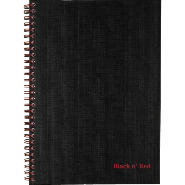 Black n' Red Hardcover Business Notebook - 70 Sheets - Twin Wirebound - Ruled9.9" x 7" - Black/Red Cover - Bleed Resistant, Ink 