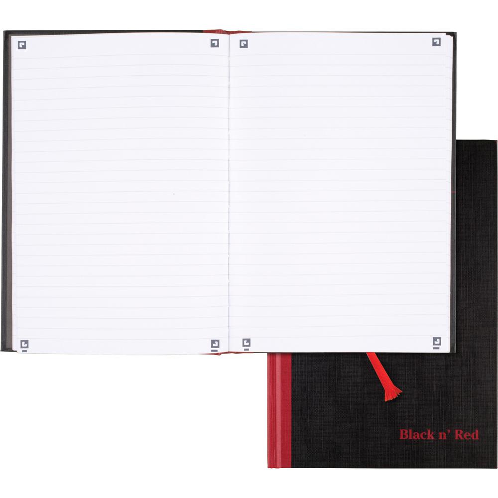Black n' Red Casebound Business Notebook - 96 Sheets - Case Bound - Ruled9.9" x 7" - Black/Red Cover - Bleed Resistant, Ink Resi