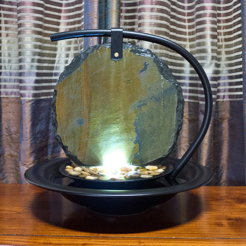 Zen Moonshadow Slate Tabletop Water Fountain for Home and Office