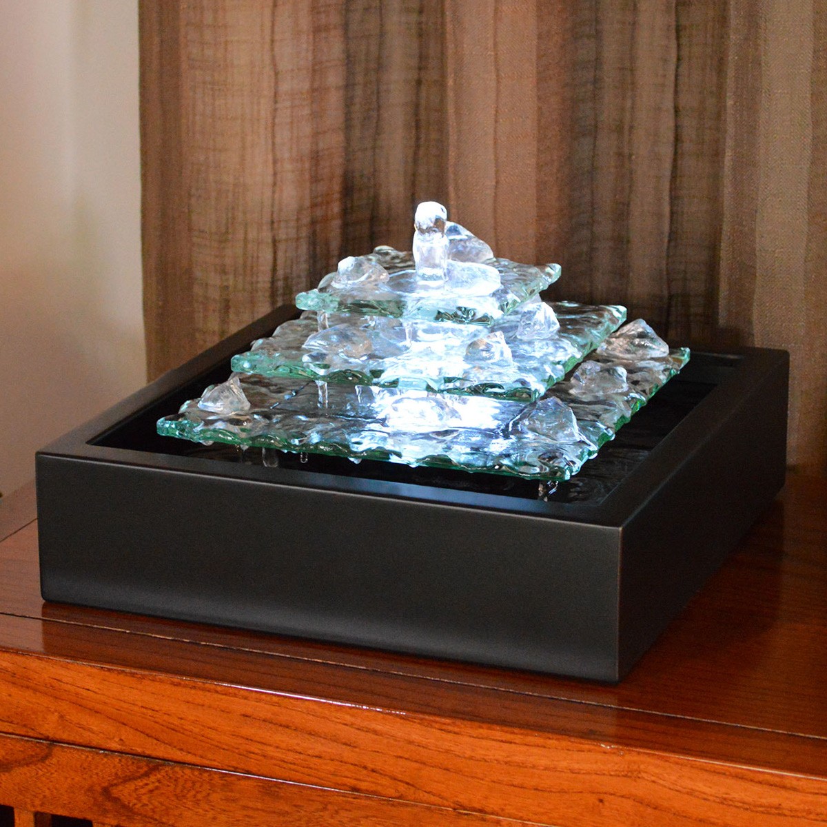 Glacier Ice Lighted Glass Bubbling Tabletop Water Fountain