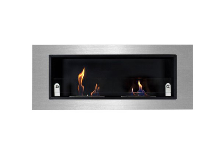 Bluworld Homelements NF-W4VED Nu-Flame Ventana Fireplace Brushed Stainless Steel Frame Two Burner and One Glass Safety Wind Guar