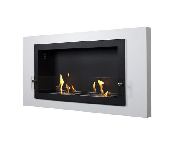 Bluworld Homelements NF-W4CAD Nu-Flame Camino Bianco Fireplace White Powdered Coated Frame Two Burner and One Glass Safety Wind