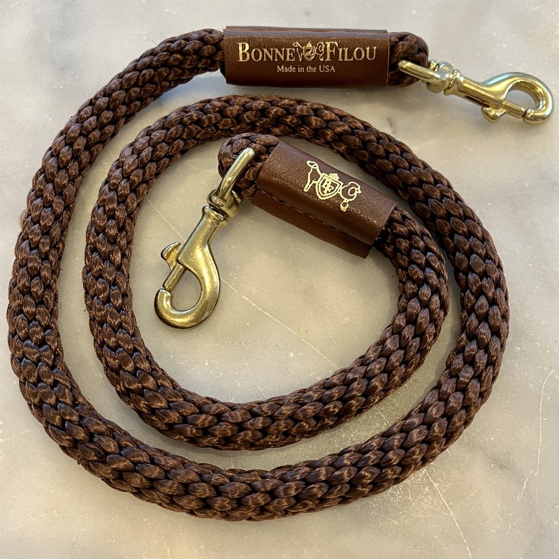 Rope Leash   Brown w/ Brown Leather Sleeve 