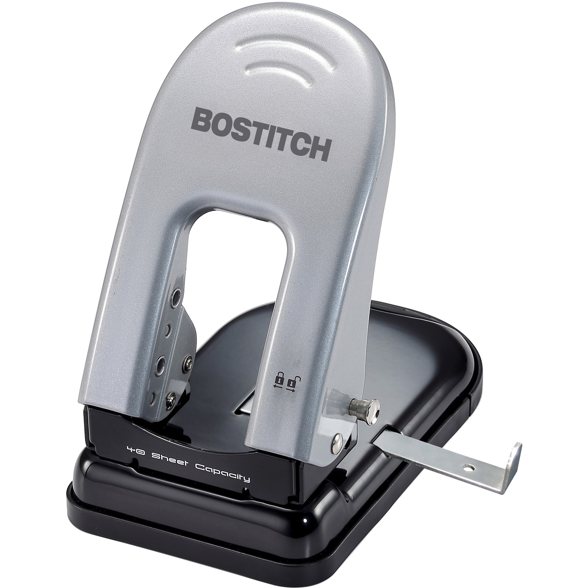 Bostitch EZ Squeeze 40 Two-Hole Punch - 2 Punch Head(s) - 40 Sheet - 9/32" Punch Size - 6.5" x 2.8" - Black, Silver