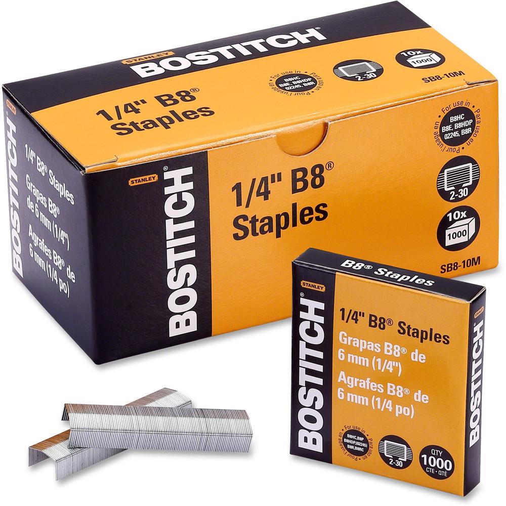 Bostitch PowerCrown Premium Staples - 210 Per Strip - 1/4" Leg - 1/2" Crown - Chisel Point - Silver - High Carbon Steel - 2.5" H
