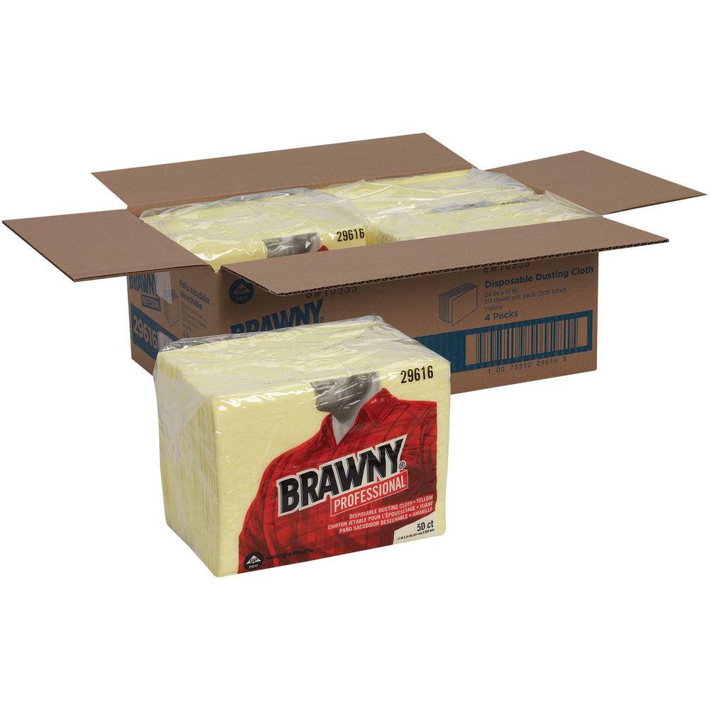 Brawny Professional Disposable Dusting Cloths - Wipe - 17" Width x 24" Length - 50 / Pack - 4 / Carton - Yellow