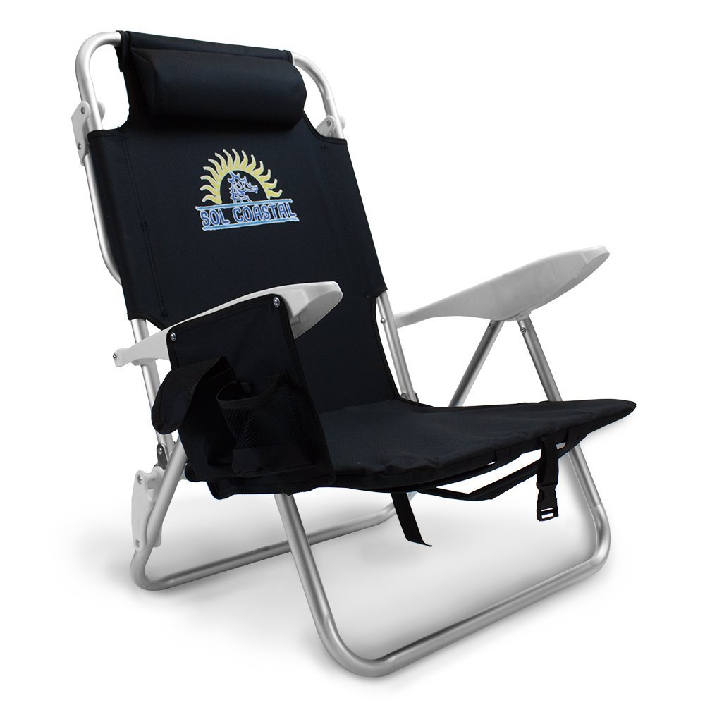 4-Position Folding Beach Chair, Black