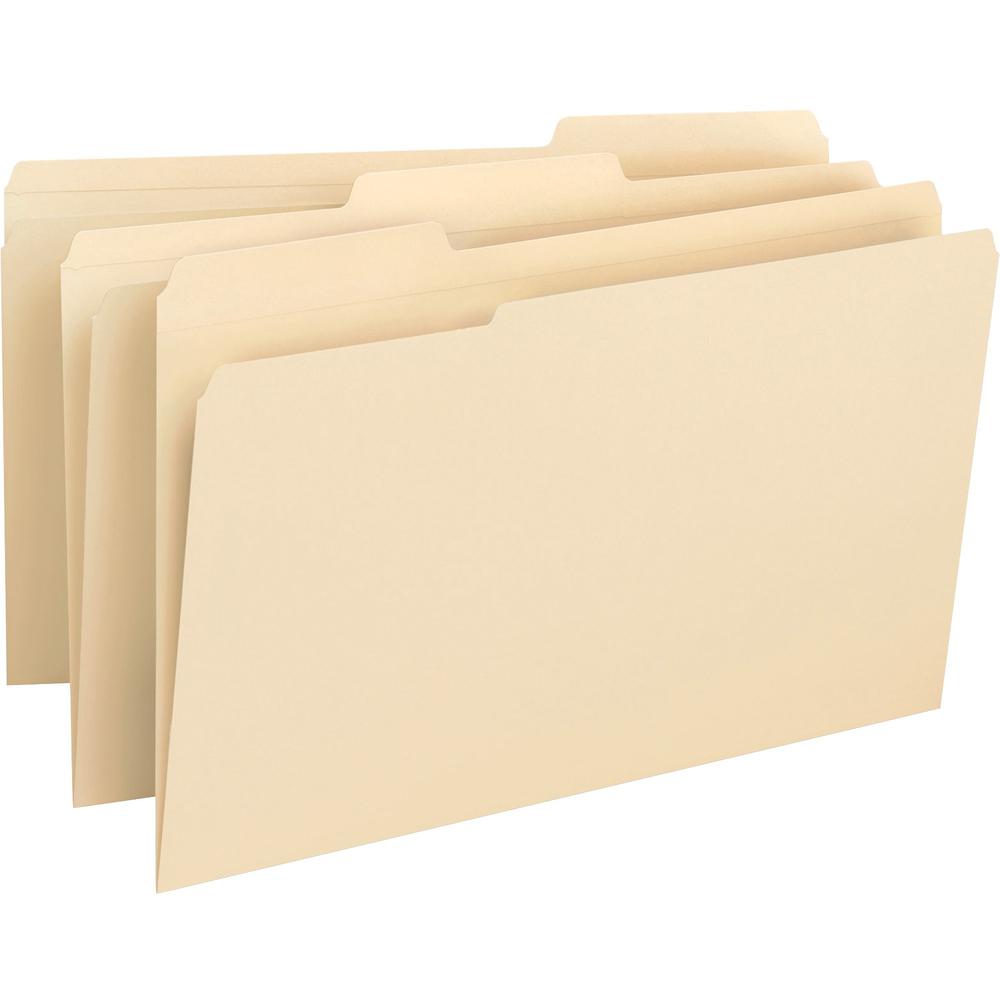 Business Source 1/3 Tab Cut Legal Recycled Top Tab File Folder - 8 1/2" x 14" - 3/4" Expansion - Top Tab Location - Assorted Pos