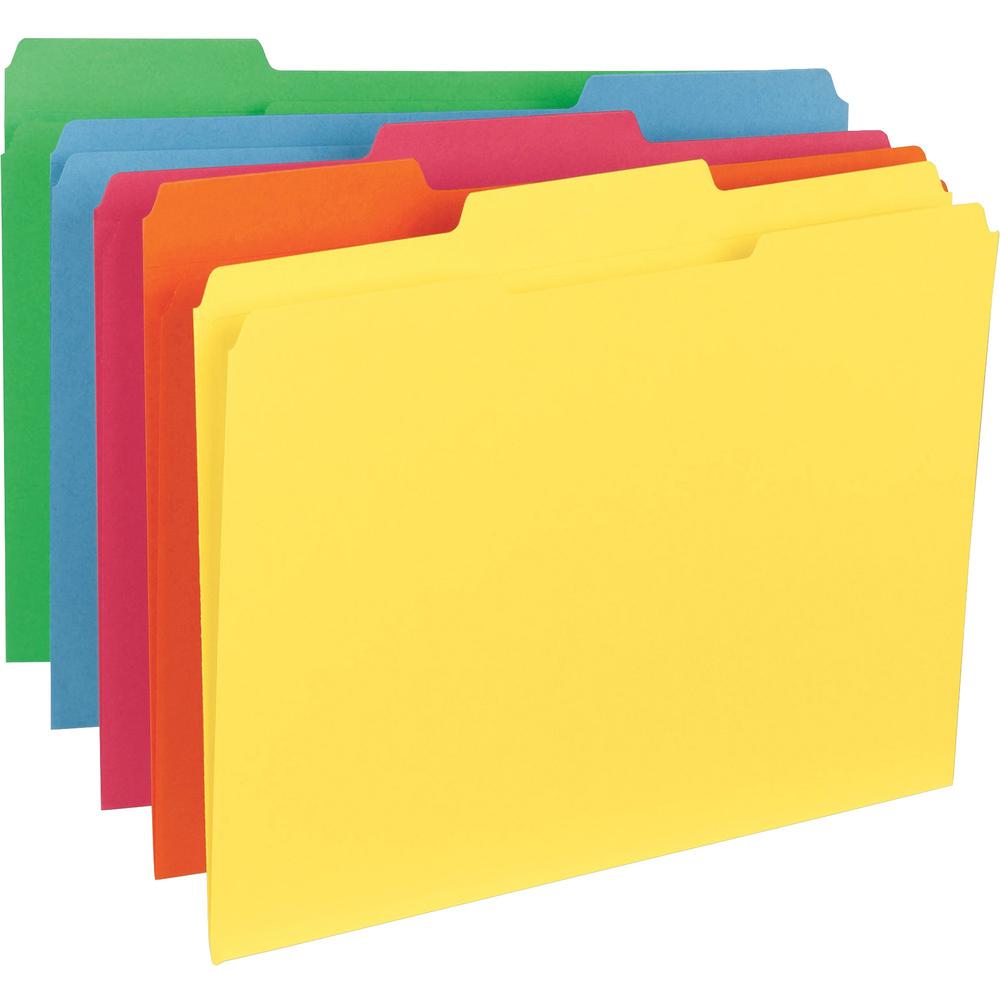 Business Source 1/3 Tab Cut Letter Recycled Classification Folder - 8 1/2" x 11" - Top Tab Location - Assorted Position Tab Posi
