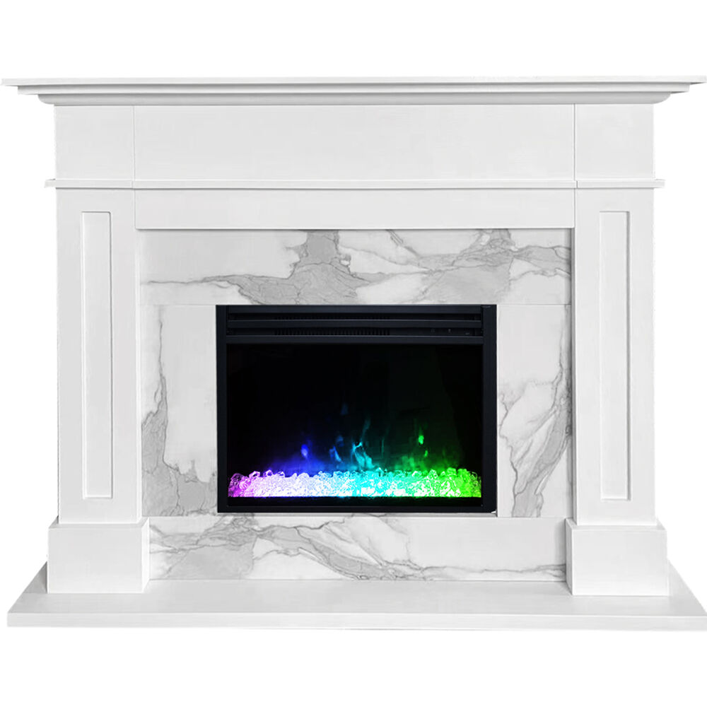 53.x17.7"x13.4" Sofia Fireplace Mantel with Marble and Crystal Insert
