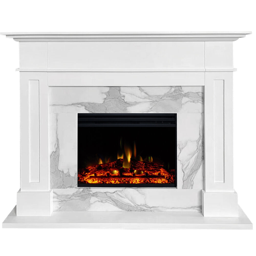 53"x17.7"x13.4" Sofia Fireplace Mantel w/ Marble and Deep Log Insert