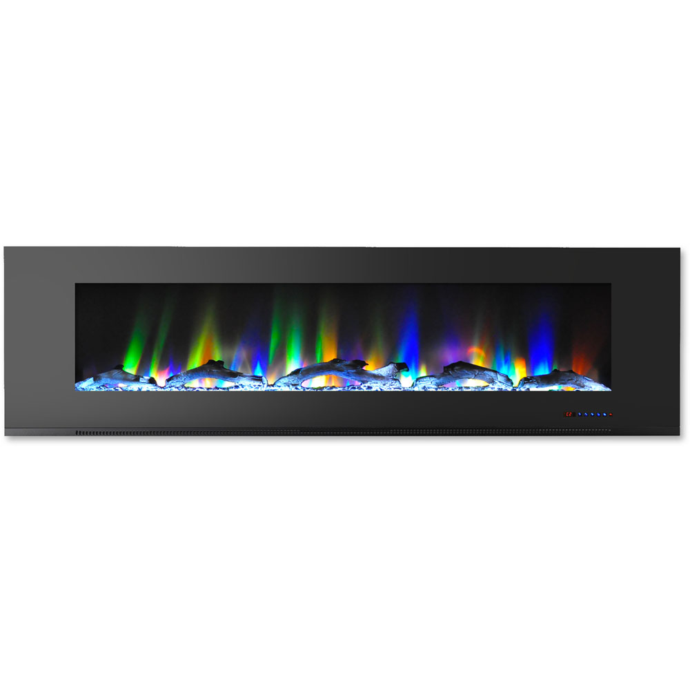 72" Color Changing Wall Mount Fireplace with Logs
