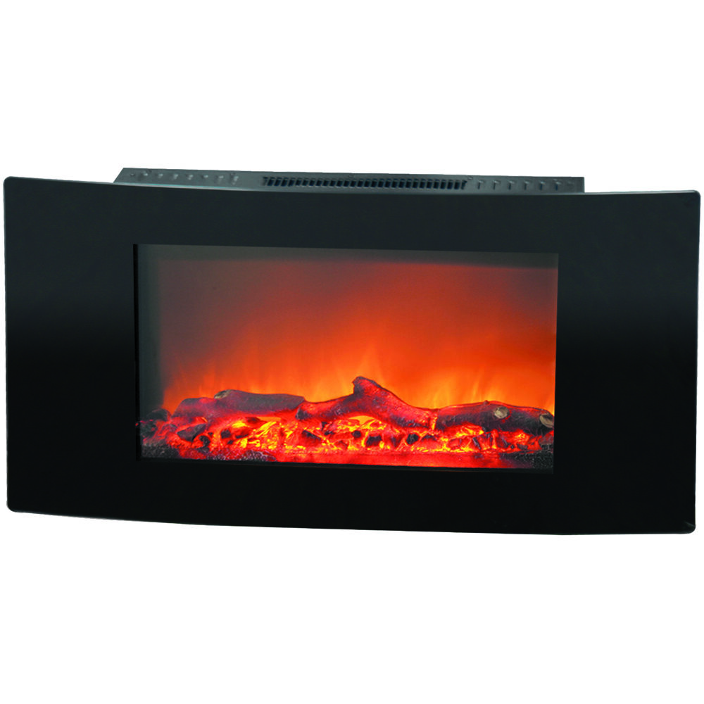 35" Curved Wall Mount Electronic Fireplace with Logs