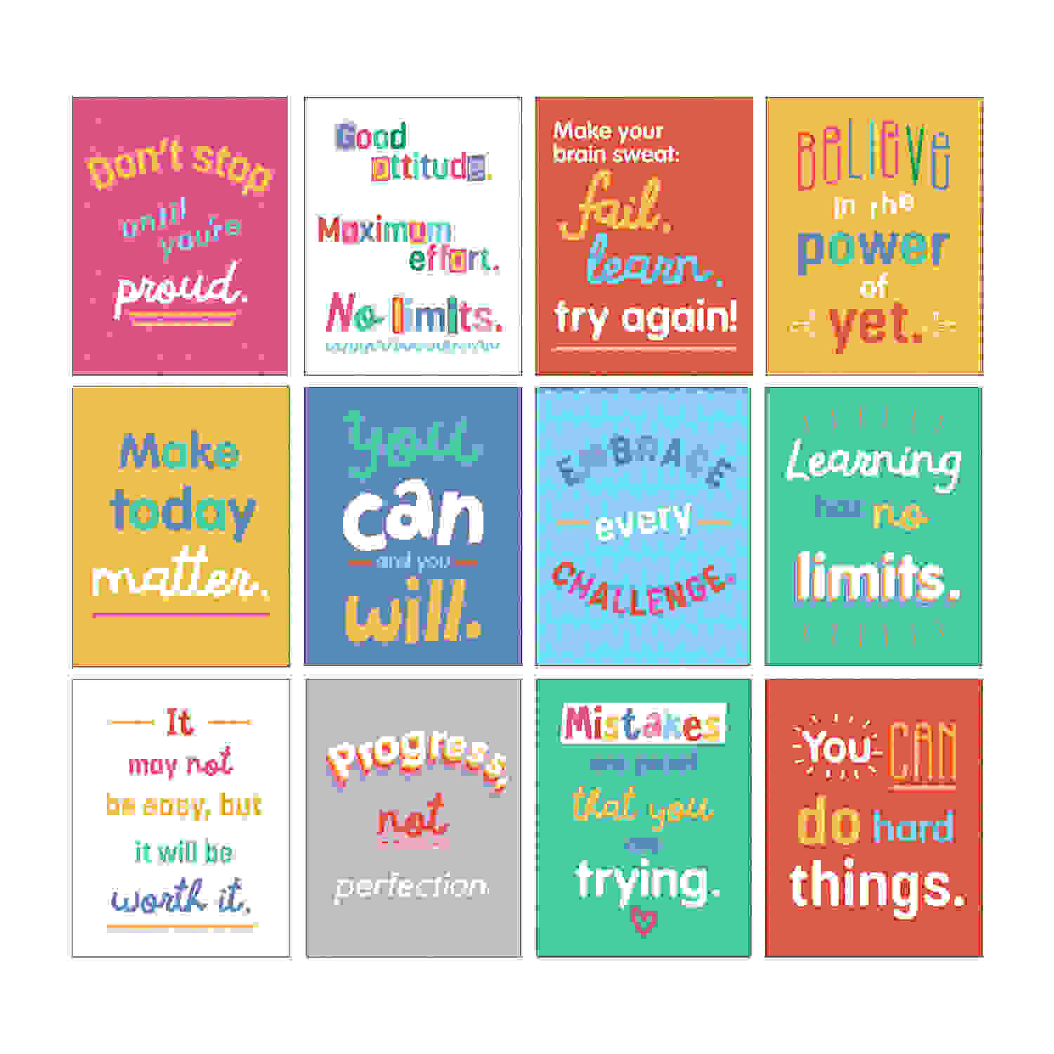 Mini Posters: Growth Mindset Quotes Poster Set, 12 Pieces