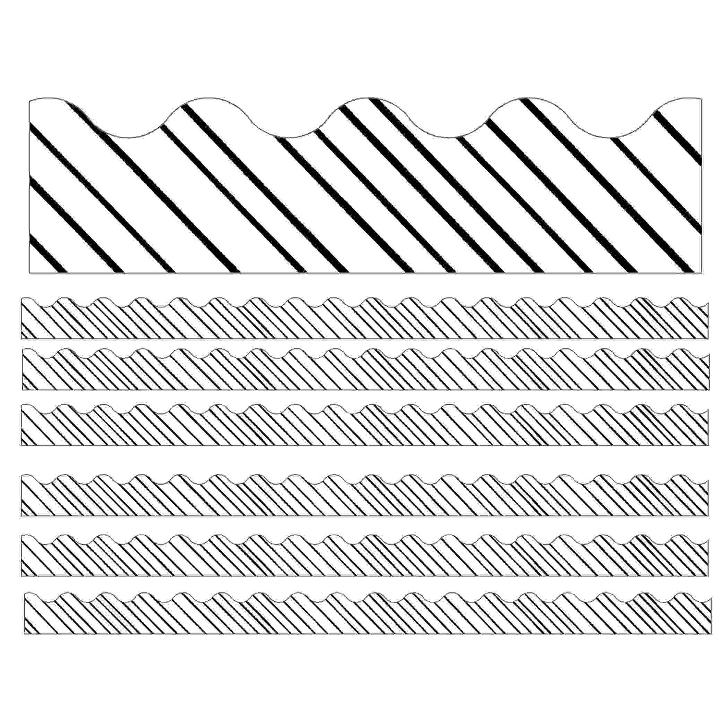 Kind Vibes Black & White Stripes Scalloped Borders, 39 Feet Per Pack, 6 Packs