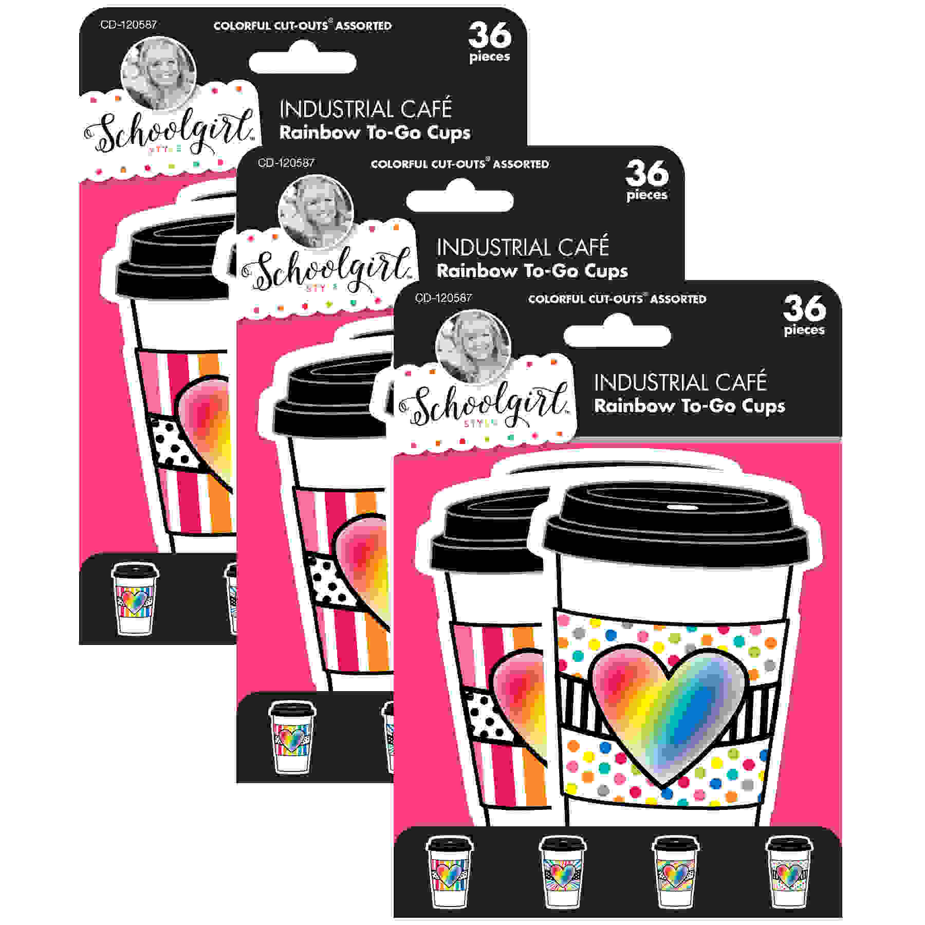 Industrial Cafe Rainbow To-Go Cups Cut-Outs, 36 Per Pack, 3 Packs