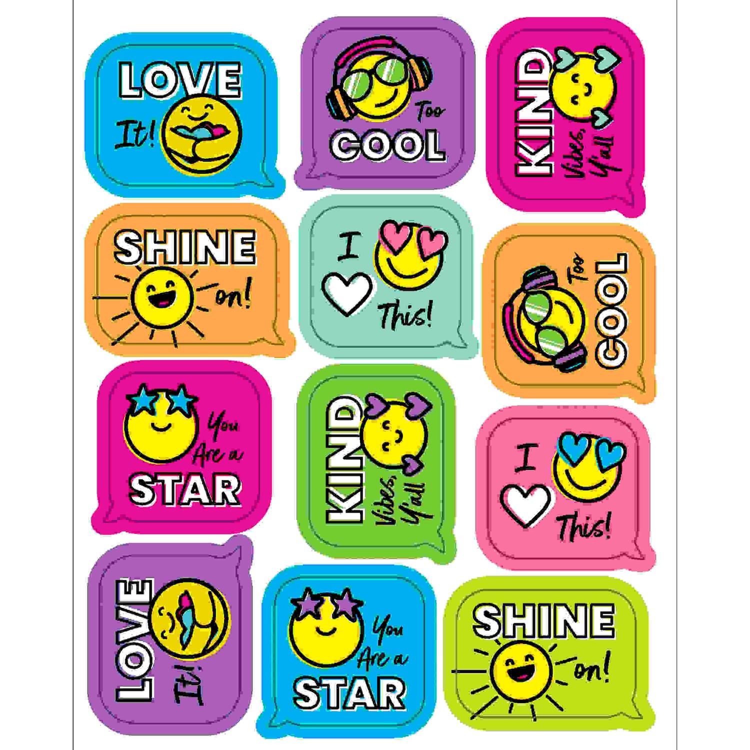 Kind Vibes Smiley Faces Shape Stickers, Pack of 72