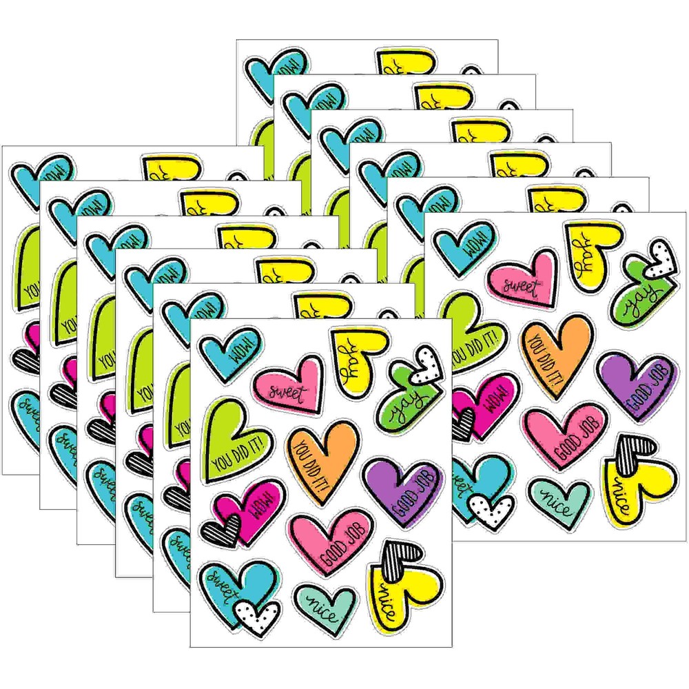 Kind Vibes Doodle Hearts Shape Stickers, 72 Per Pack, 12 Packs