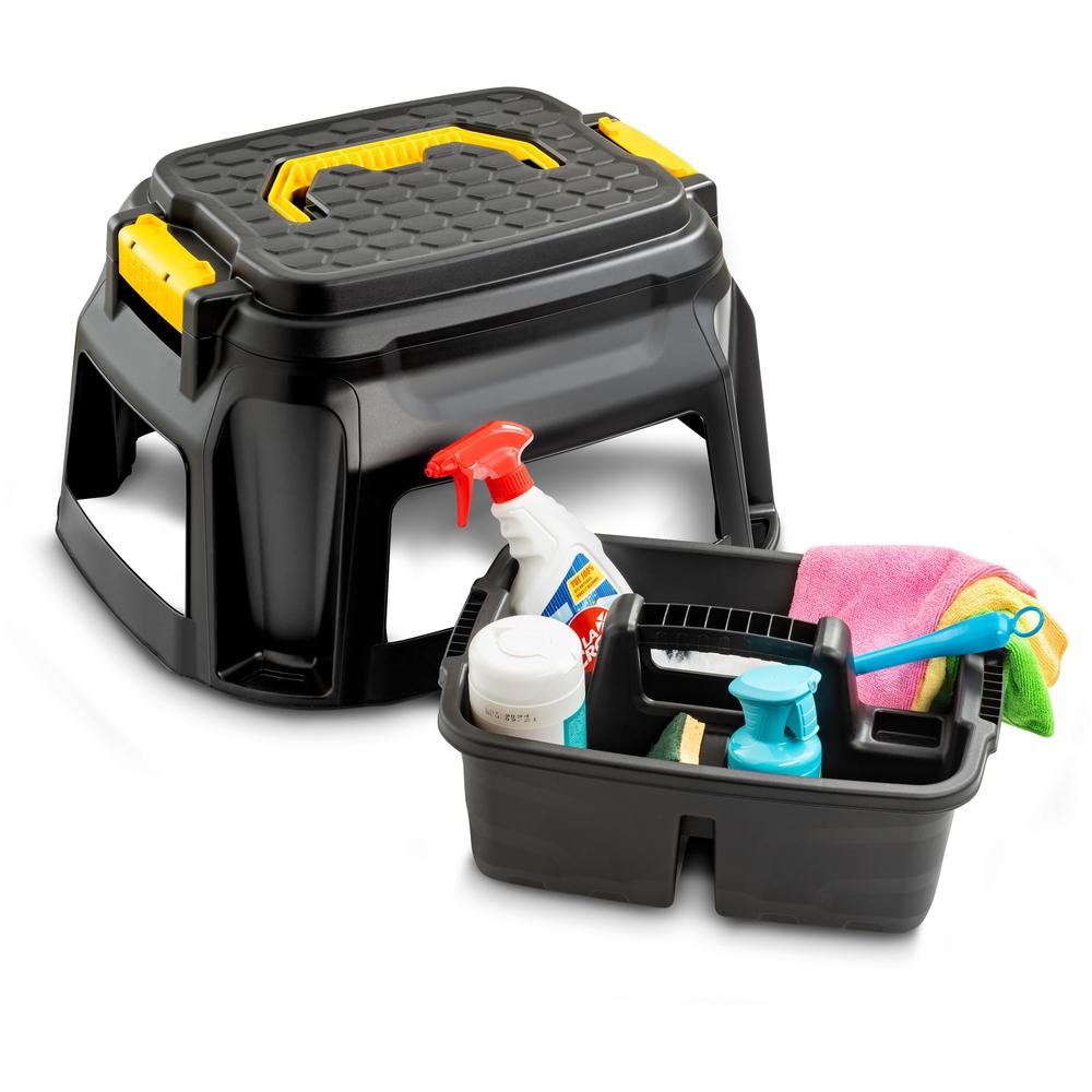 CEP Step Stool & Tool Box All In One - 1 Step - 550 lb Load Capacity - 23.6" x 12.9" x 19.6" - Black, Yellow