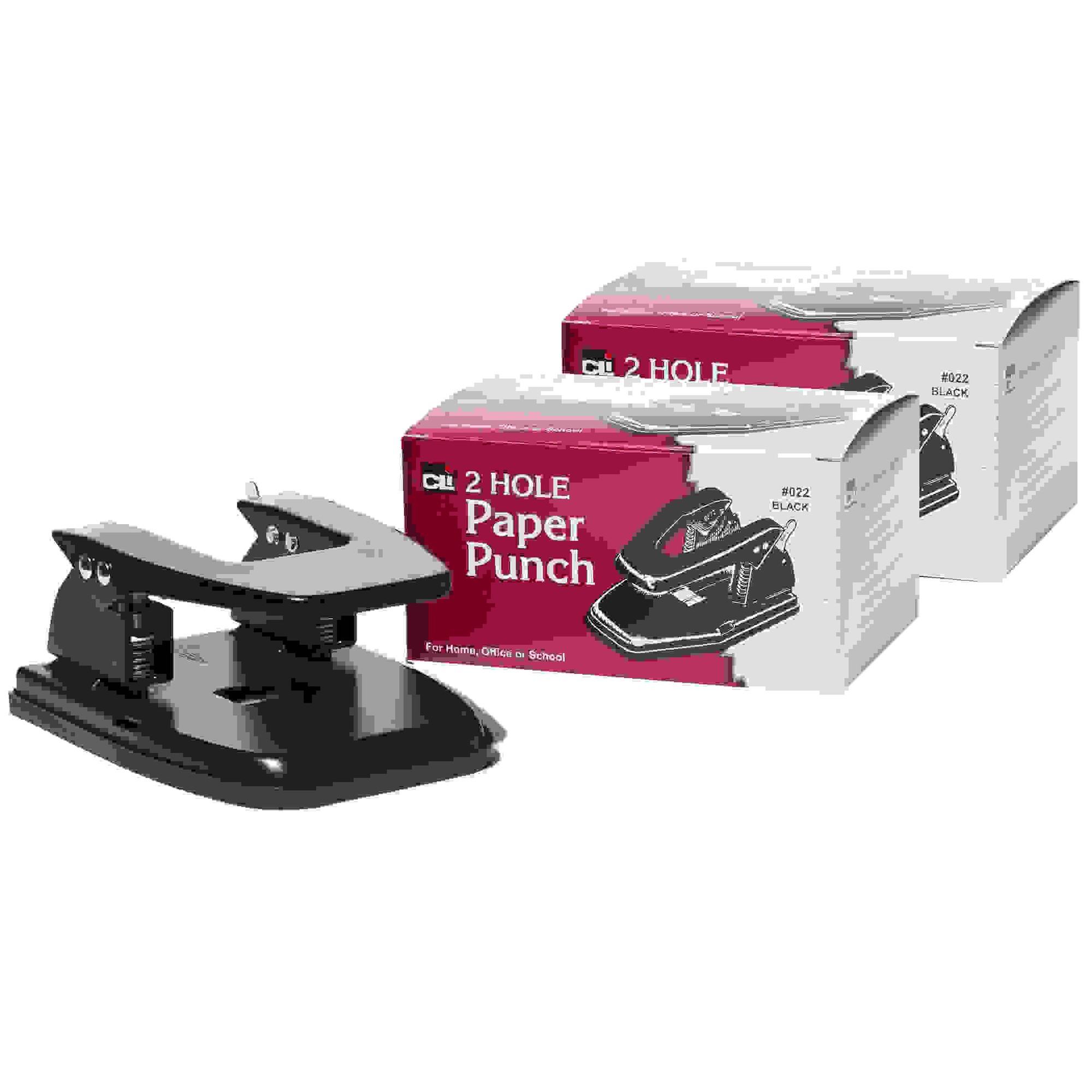 2-Hole Paper Punch, 2 3/4" Center, 30 Sheet Capacity, Black, Pack of 2