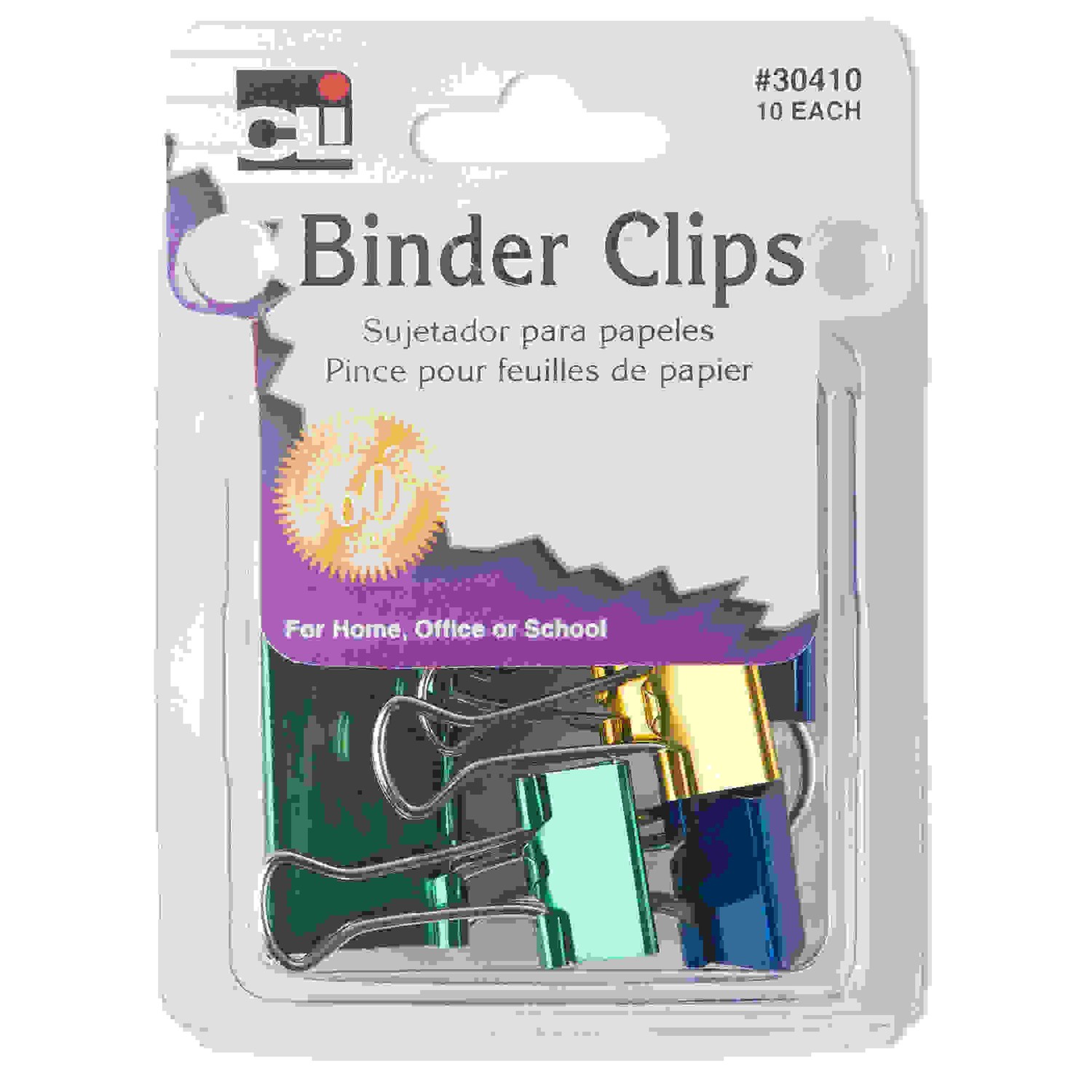 Binder Clips, Assorted Sizes in Metallic Colors, Pack of 10