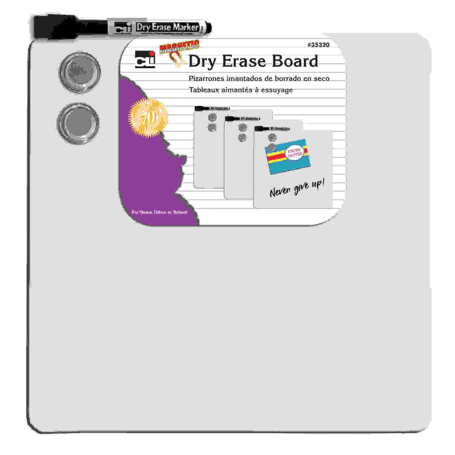 Magnetic Dry Erase Board with Marker & Magnets, Unframed, 11.5" x 11.5", Pack of 6