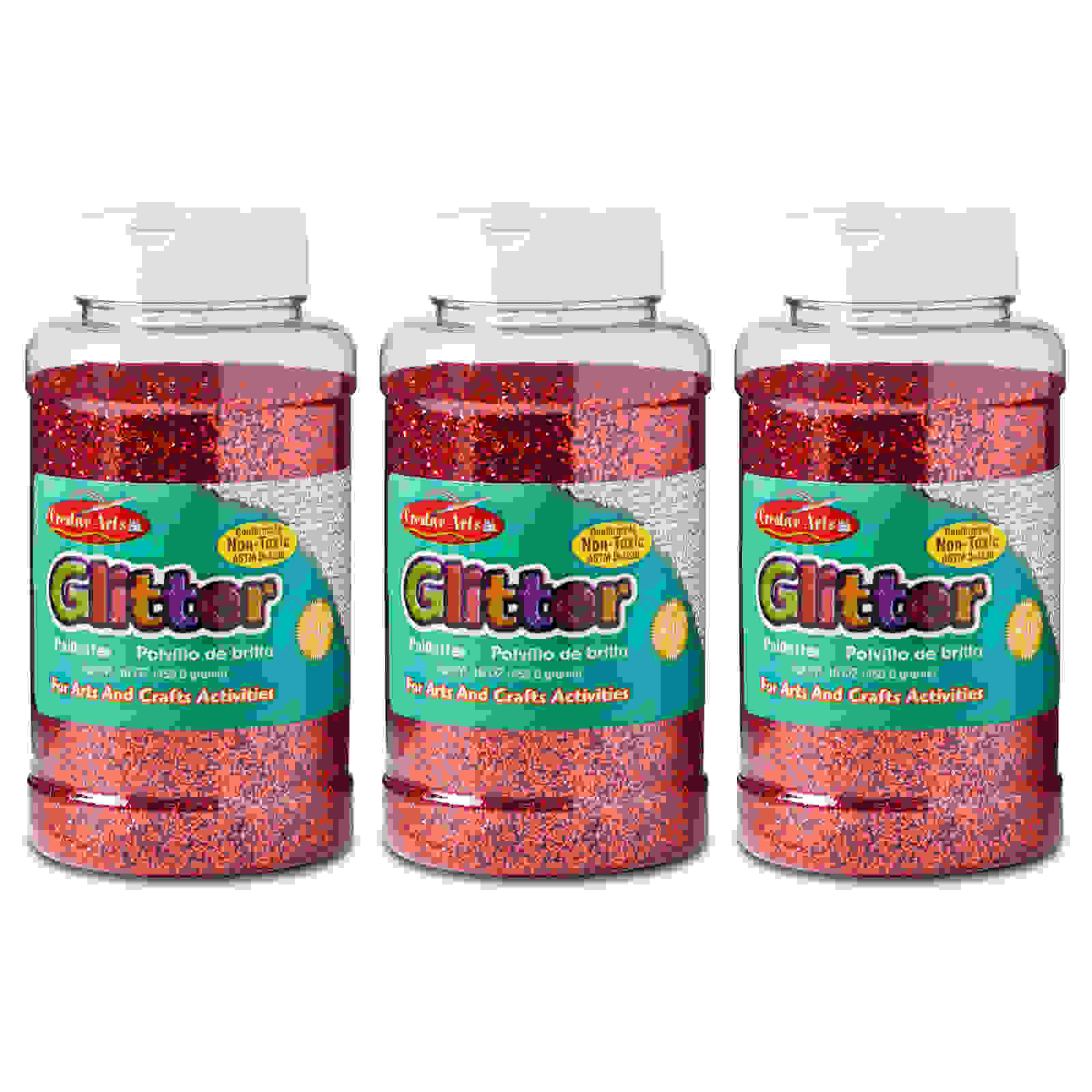 Creative Arts Glitter, 1 lb. Bottle, Red, Pack of 3