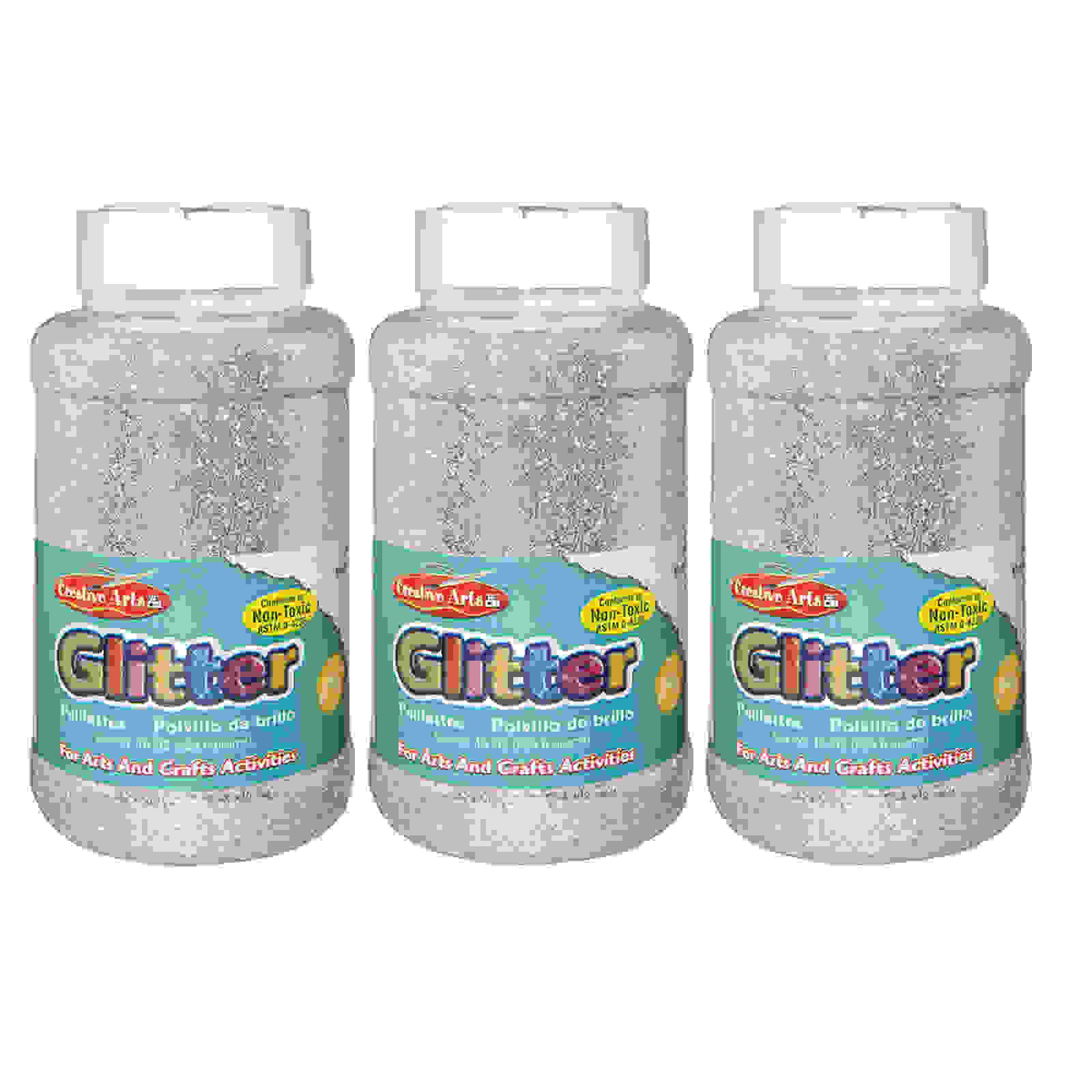 Creative Arts Glitter, 1 lb. Bottle, Silver, Pack of 3